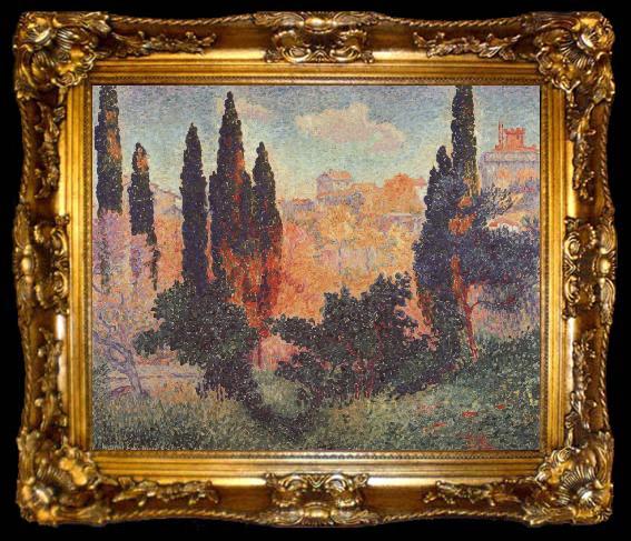 framed  Henri Edmond Cross Cypresses at Cagnes, ta009-2